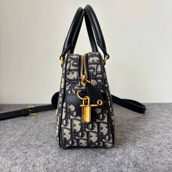 Christian Dior Monogram Canvas Handbag, Classic Logo Print, Black & Beige, - Picture 2 of 3